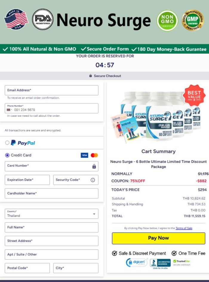 Neuro Serge safe and secure checkout page ensuring encrypted and protected payment process
